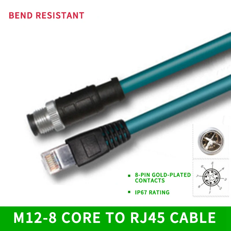 8-poliges M12-zu-RJ45-Anschlusskabel, IP67, 24 AWG, industrielles Ethernet-Kabel, Typ X-Typ, für Cognex-Kabel, Singnal-Übertragungsleitung