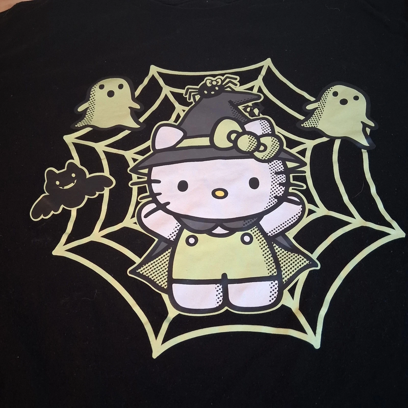 Sanrio Hello Kitty T Shirt Men's Black Halloween Witch Ghost Glo in The Dark Women Men Kids Casual Short Sleeve Anime Tee Top