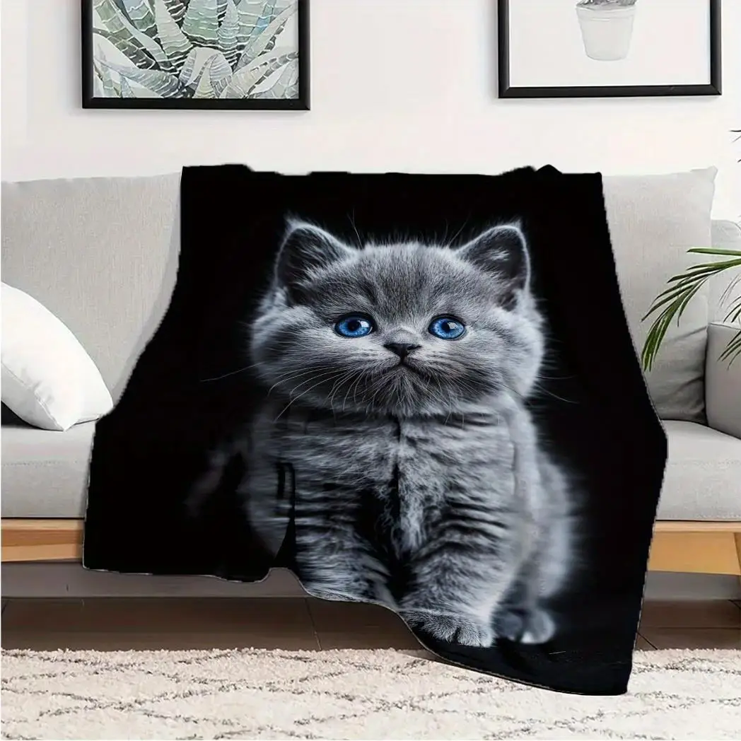 

Милое серое флисовое одеяло с котенком, голубые глаза, кошачий искусство, мягкий уютный плед, домашний декор для гостиной или спальни, подарок для любителей кошек