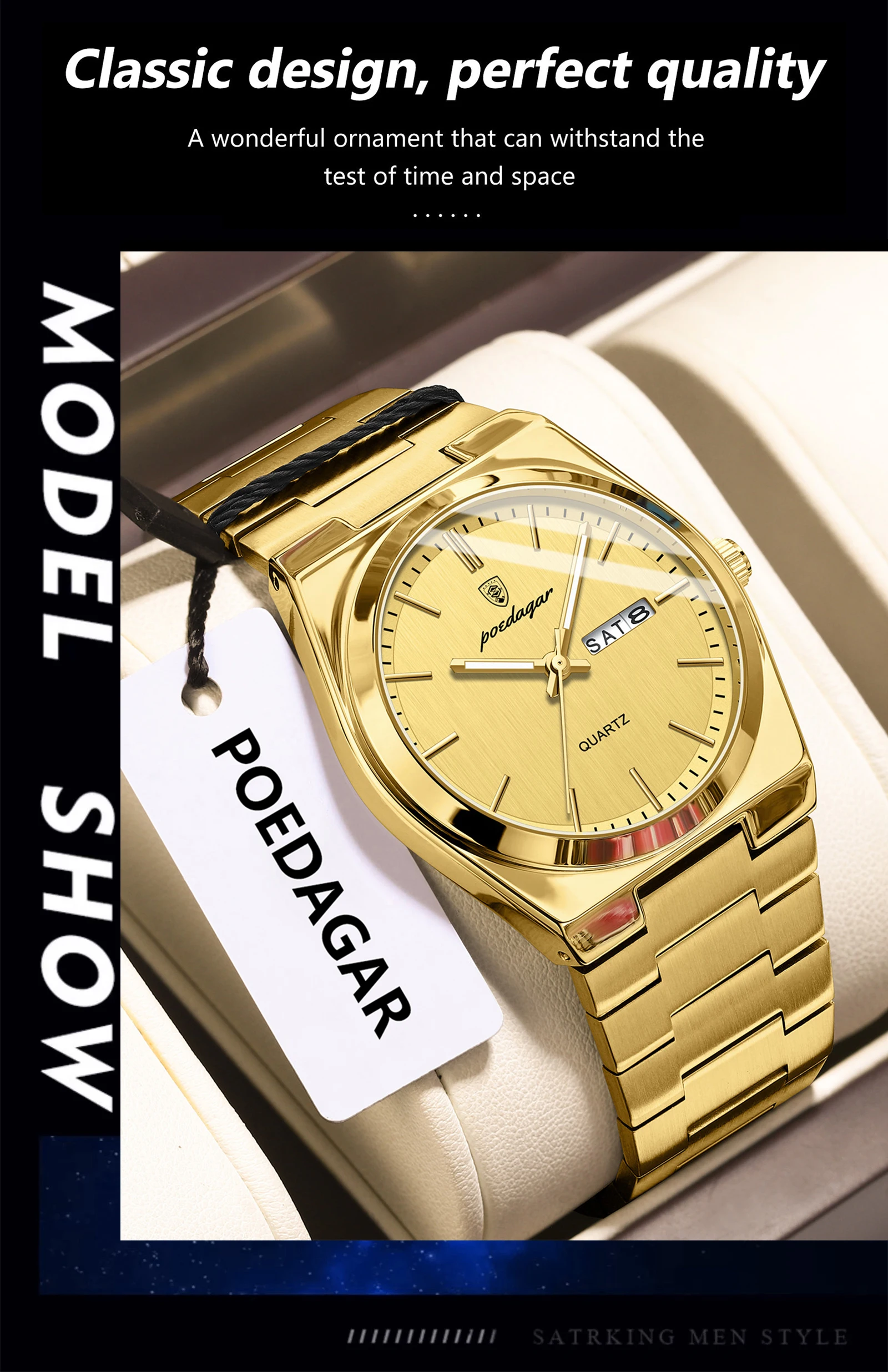 POEDAGAR Mode Klassische Mann Uhr Wasserdicht Leucht Datum Woche Luxus Männer Uhr Edelstahl Quarz Business herren Uhren – Detail 13