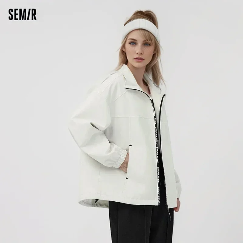 Semir 2024 Coat Women Letter Loose Sports Style Spring Rainproof And Anti-Fouling Stand-Up Collar Top New Style For Women