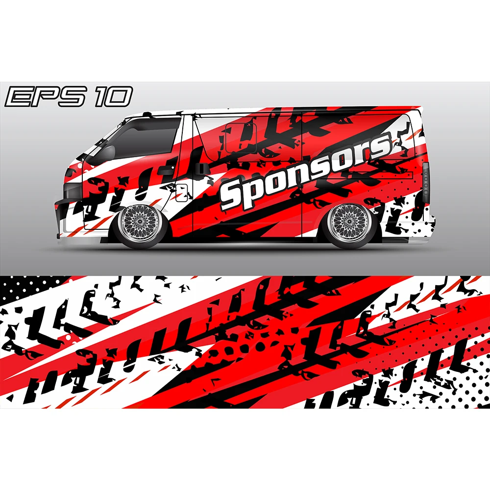 Red and White Racing Car Graphic Decal Full Body Racing Vinyl Wrap Car Full Wrap Sticker Decorative Car Decal Size 450cm*100cm