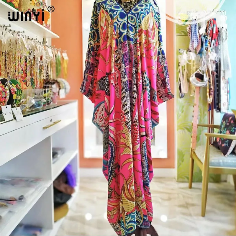 WINYI V-neck Africa Fashion Women prom Sexy Boho Summer Casual twill Floral Fashion printing Evening Party Beach Long Maxi Dress