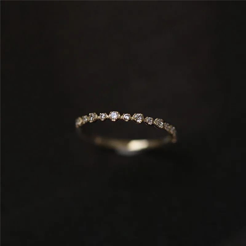 

925 Sterling Silver Plated 14k Gold Korean Style Exquisite Geometric Zircon Ring Women Sweet Anniversary Gift Jewelry