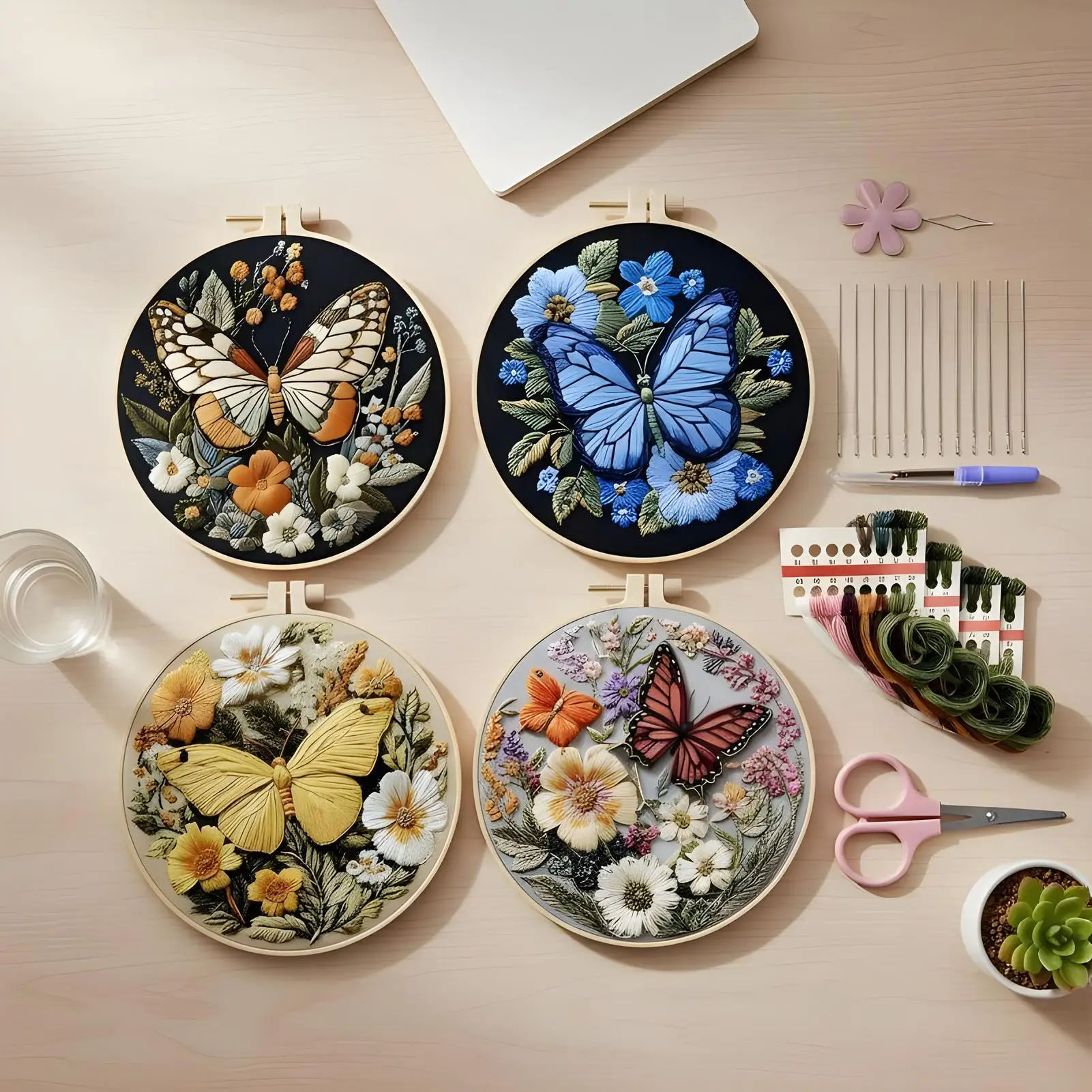 

Hand Embroidery Kit Butterfly Colorful Ornament Pattern Embroidery Kit For School Project Learning Entertainment Practice Learn