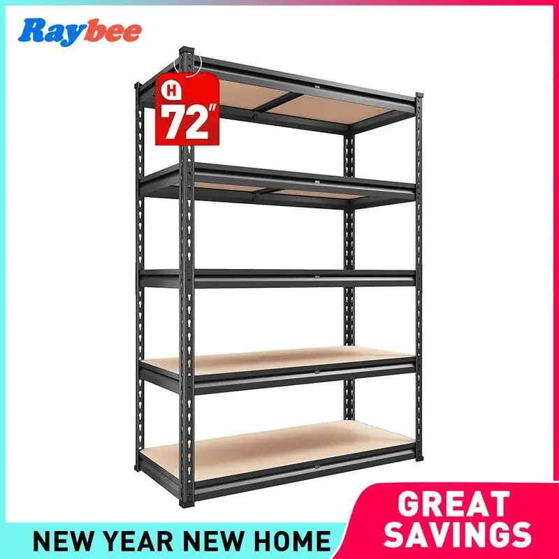وحدة رفوف جراج مكونة من 5 طبقات، ارتفاع 72 بوصة، رف تخزين معدني قابل للتعديل لتنظيم المطبخ في المستودعات #2