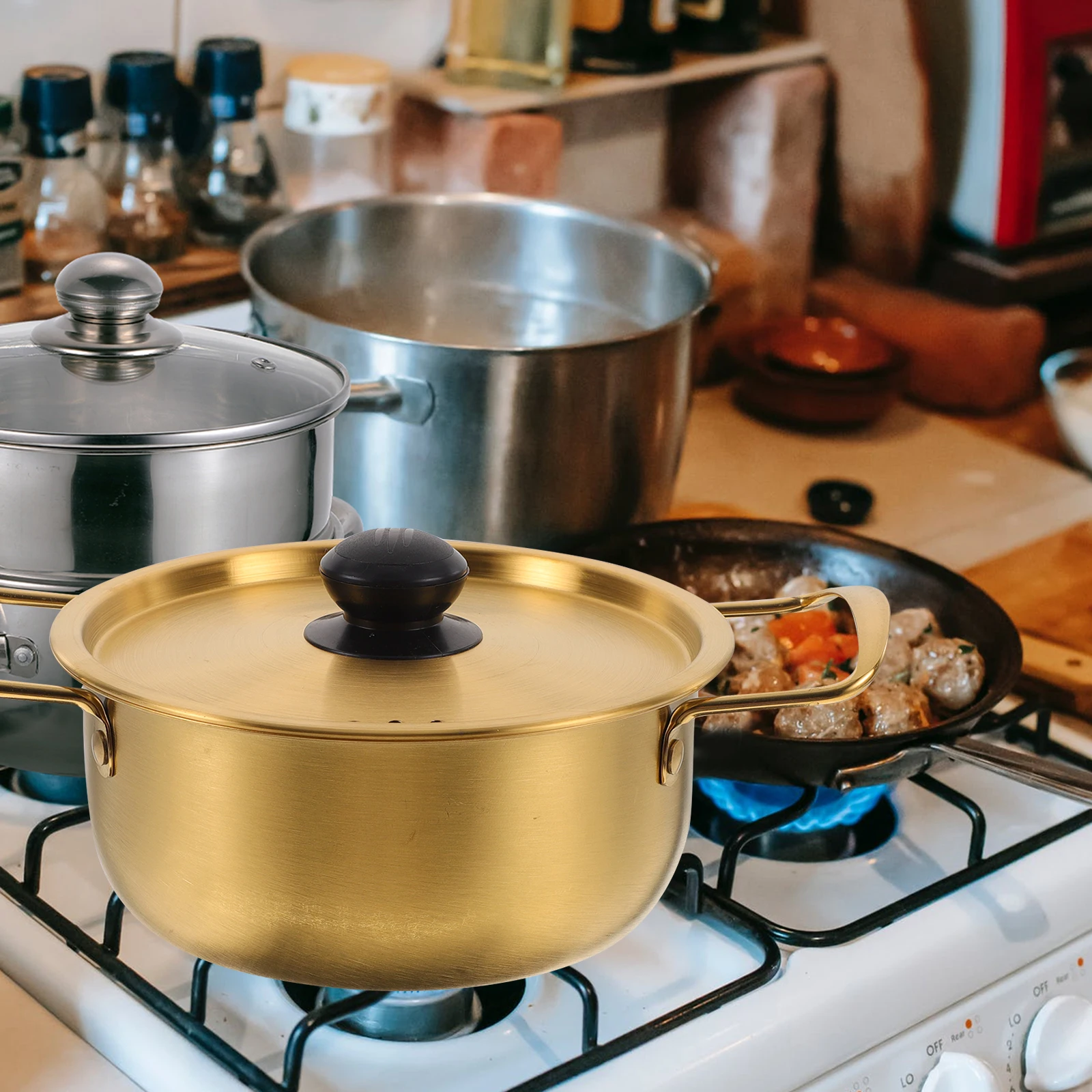 

Stainless Steel Noodle Pot Ramen Soup Cookware Smooth Surface Easy Clean Portable Kitchen Tool Microwave Gas Stove