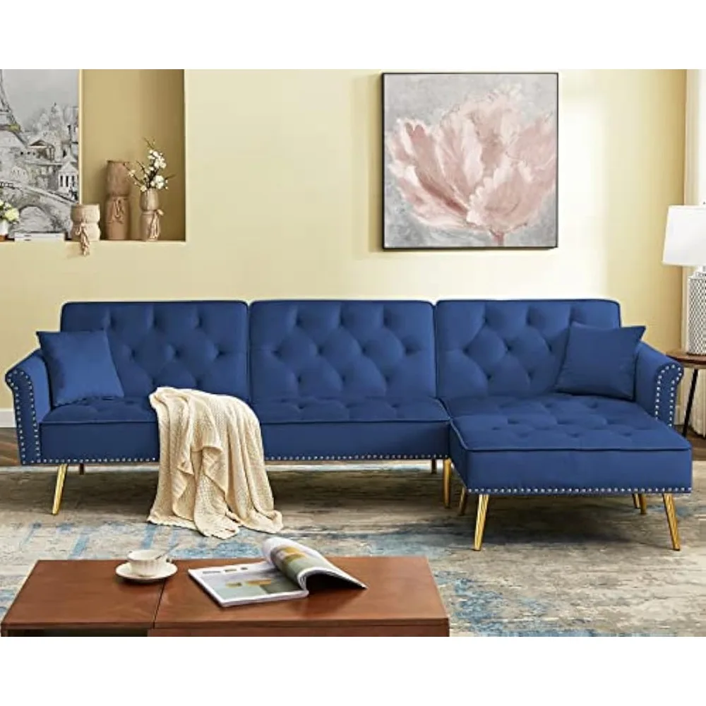 

Velvet Futon Sofa Bed,Convertible Sofa Bed with Adjustable Backrest Angles,Sturdy Sleeper Sofa for Living Room and Bedroom