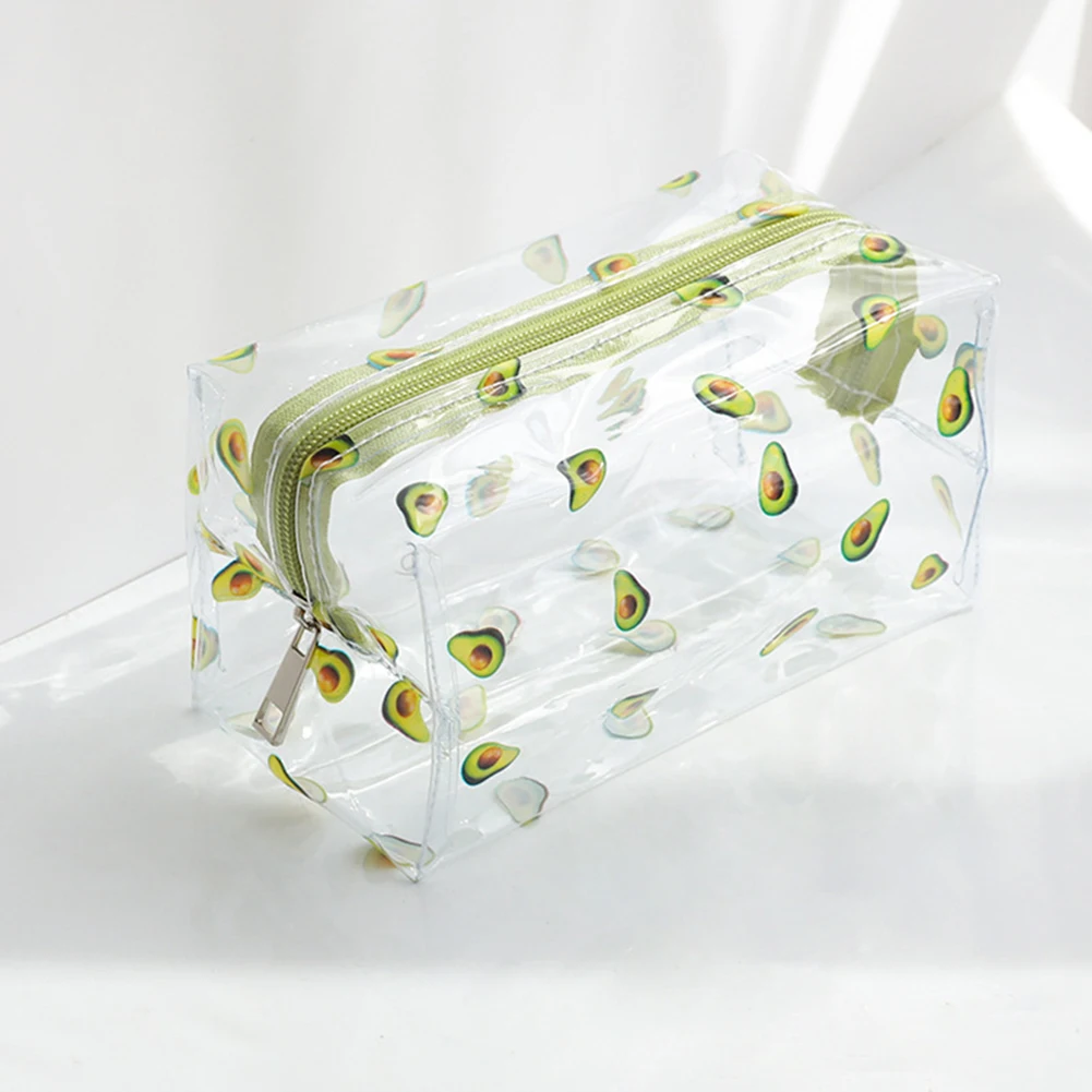 Organizer cosmetico in PVC trasparente Custodia per trucco trasparente con frutta e avocado Custodia multifunzione impermeabile per penne da donna e ragazza