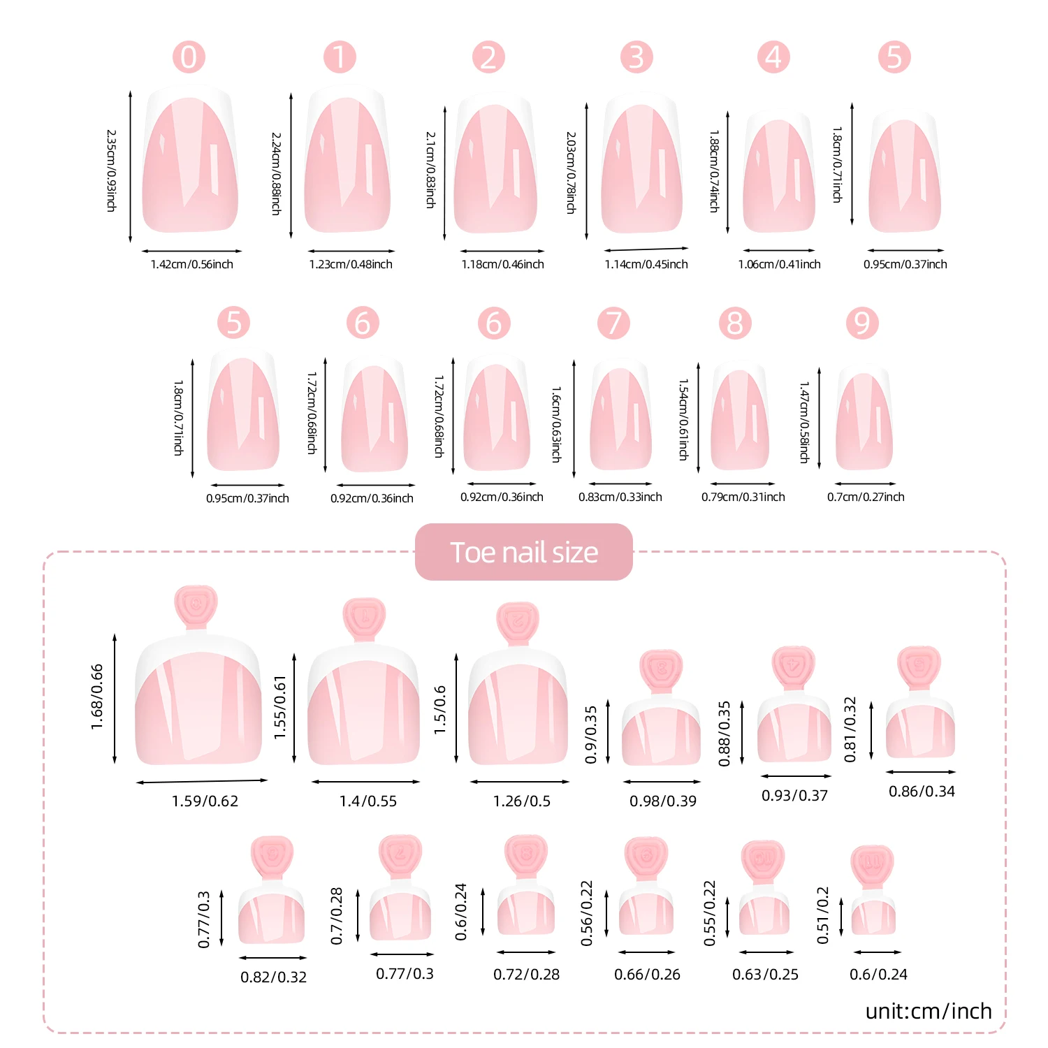 48 Stück Weiße French-Tip Aufklebenägel für Zehen und Finger, Kurze Quadratische Künstliche Hand- und Fußnägel, Glänzend Rosa, Tragbare Falsche Zehen- und Fingernägel – Detail 2