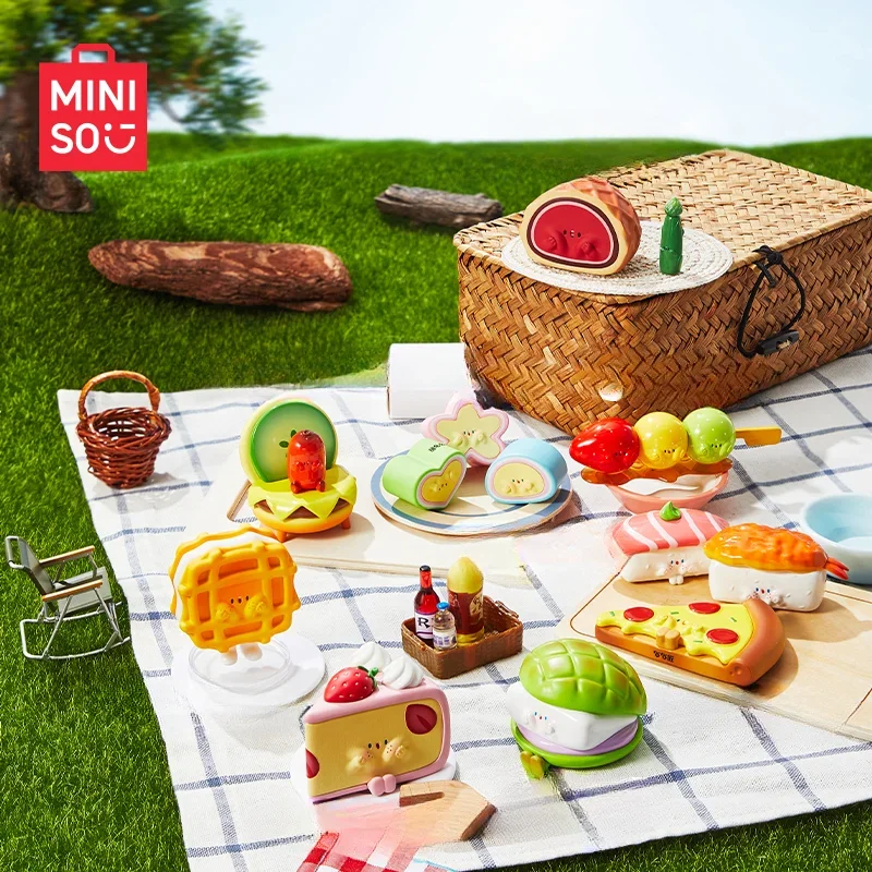 Miniso All Things Holding  Face and Going Out for  Picnic Theme Blind Box Cute Desktop Ornaments Children's Toys Birthday Gift