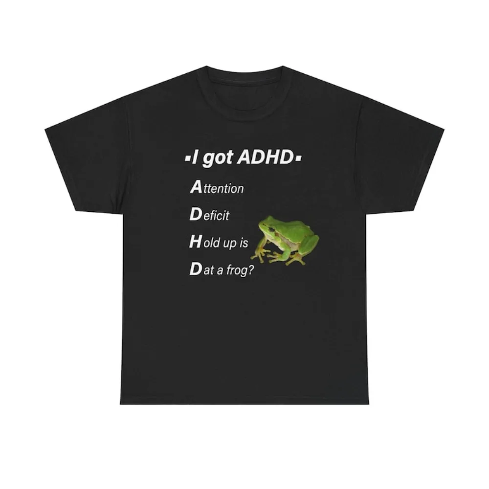 ADHD Shirt Funny Impulsive Humor T-shirt Chaotic Attention Joke for Teens Tee Frog Distraction Silly Design Hilarious Tshirt