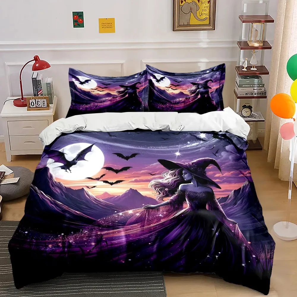 "Fantasy Witch Halloween Decor" Soft Comfortable Duvet Cover Bedding Set Included 1*Duvet Cover & 2*Pillowcases, gift
