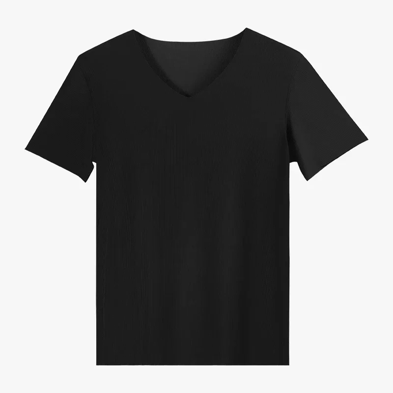 

Summer Ice Silk Traceless Men's Short Sleeve Solid Color T-Shirt V-Neck Half Sleeve Top Clothing Thin Bottom Shirt Slim