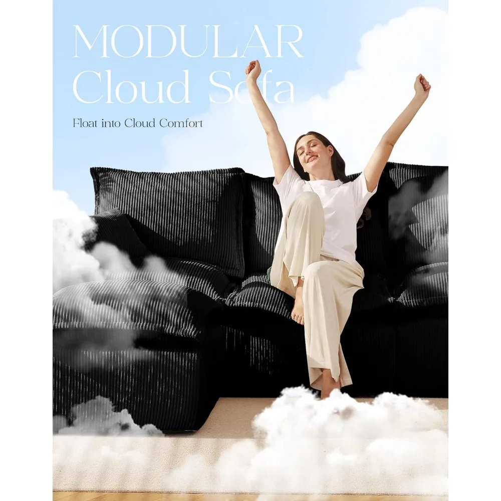 أريكة سحابة مريحة مقاس 107 بوصة مع كرسي على شكل حرف L ومقعد عميق، أريكة مقطعية معيارية في صندوق، أرائك منجدة بدون عظم للمعيشة