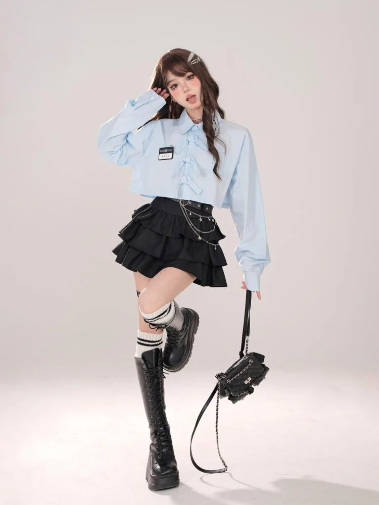Gothic Y2k Black Mini Skirt Women Punk Grunge Short Skirts Girly Harajuku Cake Skirt Aesthetics Kawaii Clothing Japanese Sweet