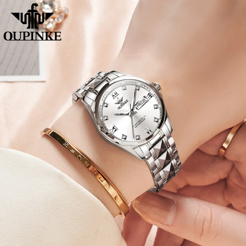 OUPINKE 3262 Womens Watch Original Luxury Automatic Mechanical Watch 50M Waterproof Luminous Day Date Watches For Women Sapphire