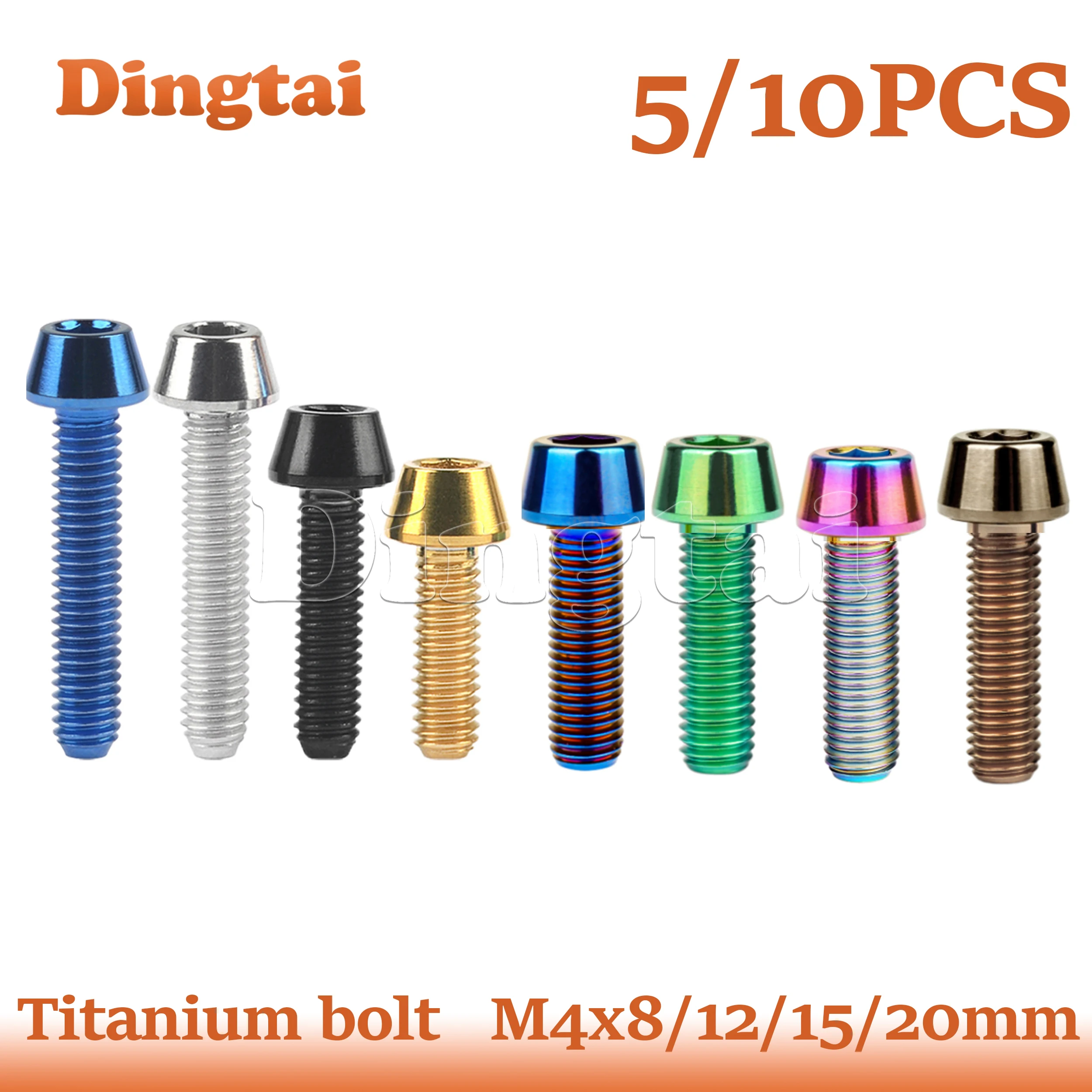 

Dingtai Titanium Bolt 5/10PCS M4x8/12/15/20mm Allen Key Taper Head Screw For Bicycle Stem Seatpost
