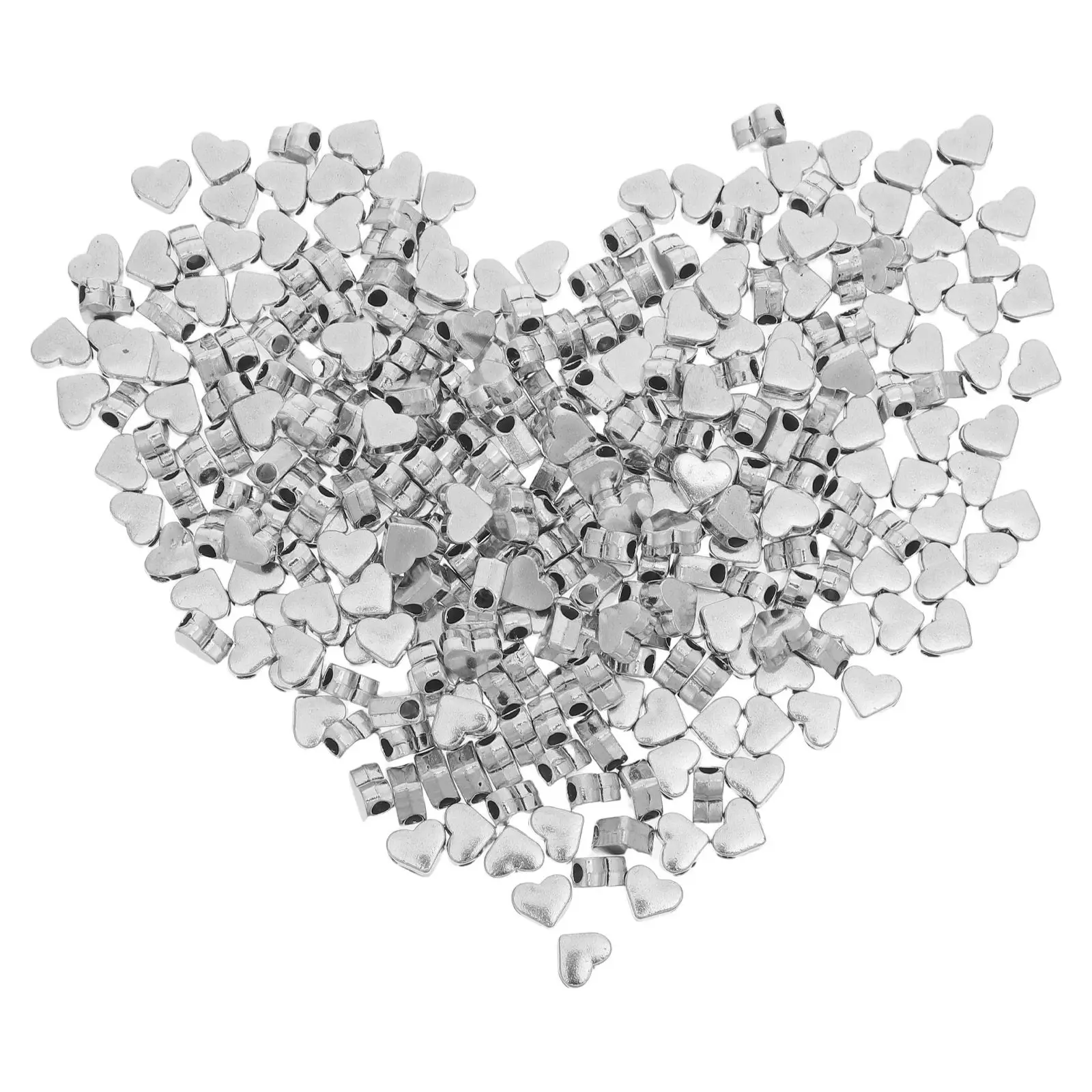300Pcs Heart Shaped Beads Silver Zinc Alloy Love Heart Spacer Beads for Jewelry Making Bracelet Necklace Earring Keychain Charms