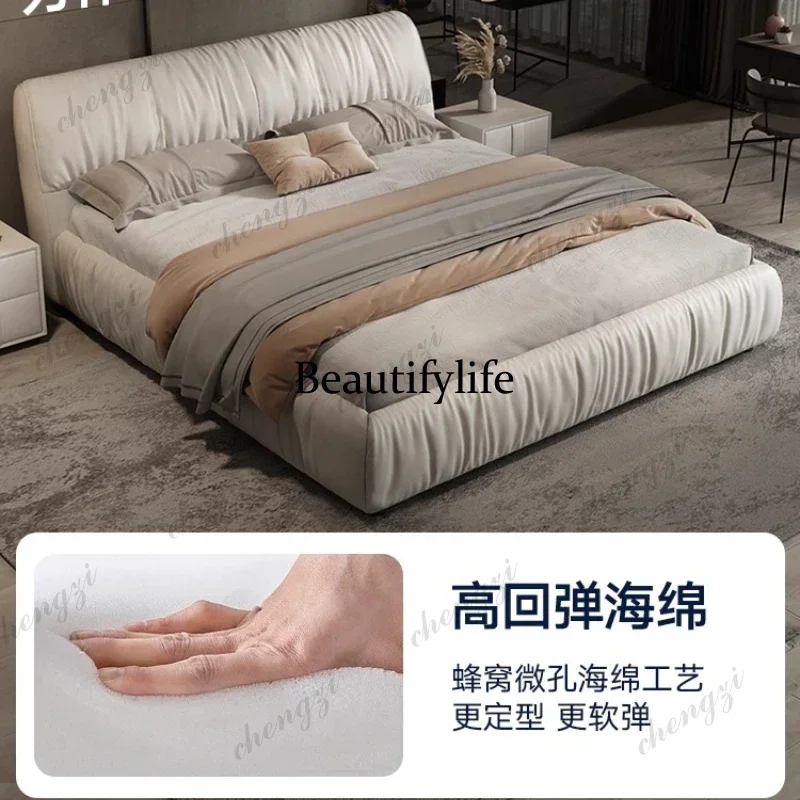 Y136 Y136 Cama de moda italiana de cuero con diseño de garra de gato, cama de tela tofu, cama de dormitorio principal estilo wabi sabi, cama de dormitorio con bolsa suave