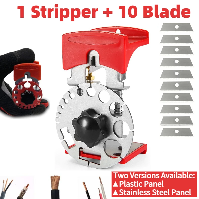 Plastic/Stainless Steel Hand Wire Stripping Tool with 10 Replacement Blades Portable Suitable for 7/16-inch Wires and Cables