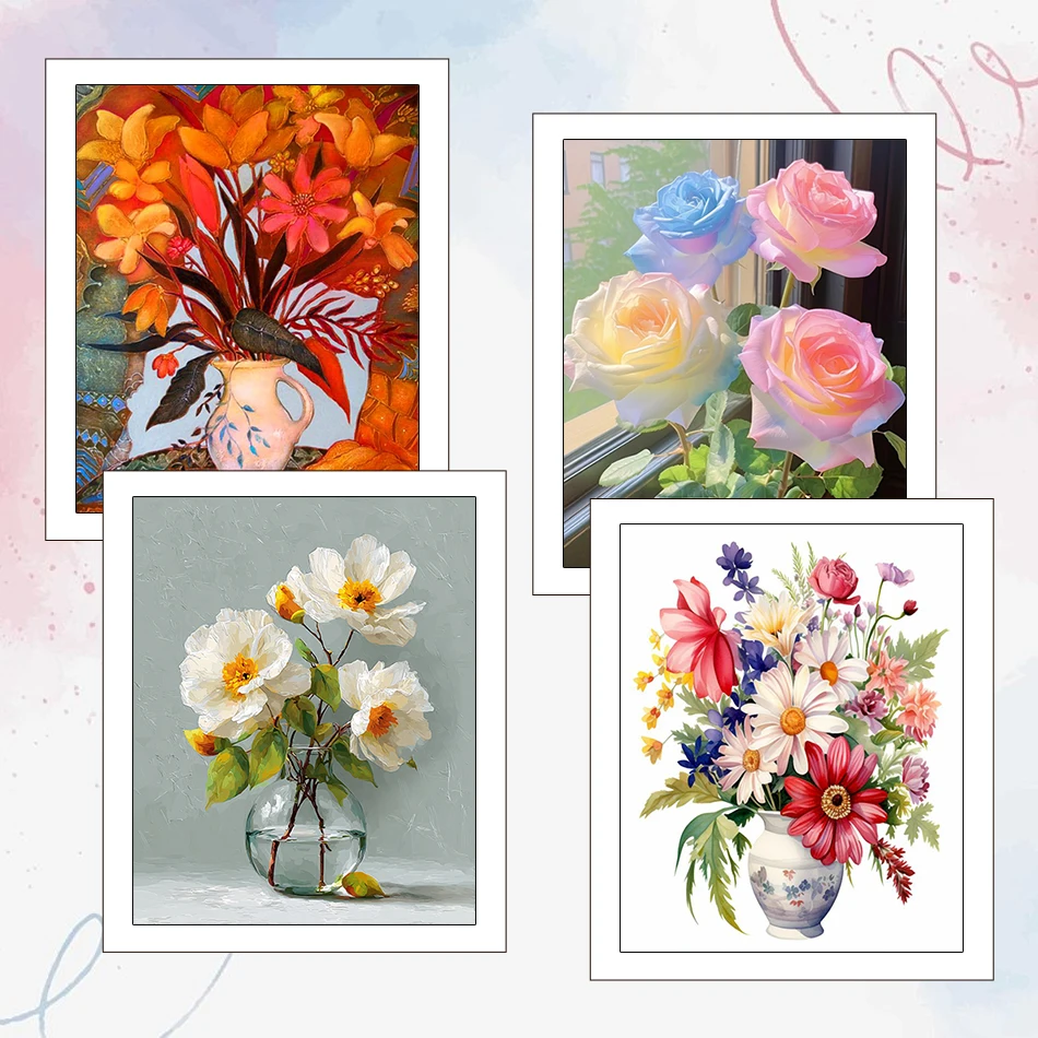 

RUOPOTY 40X50cm Canvas Painting By Numbers Watercolor Flowers Picture Drawing Handmade Acrylic Paints Color Markers Decorative