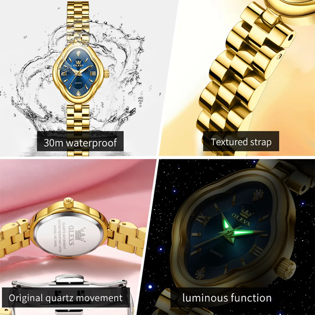 OLEVS 真新しい女性用クォーツ時計ファッションレジャーシンプルな高級ゴールドステンレススチールストリップ腕時計レディースギフト時計