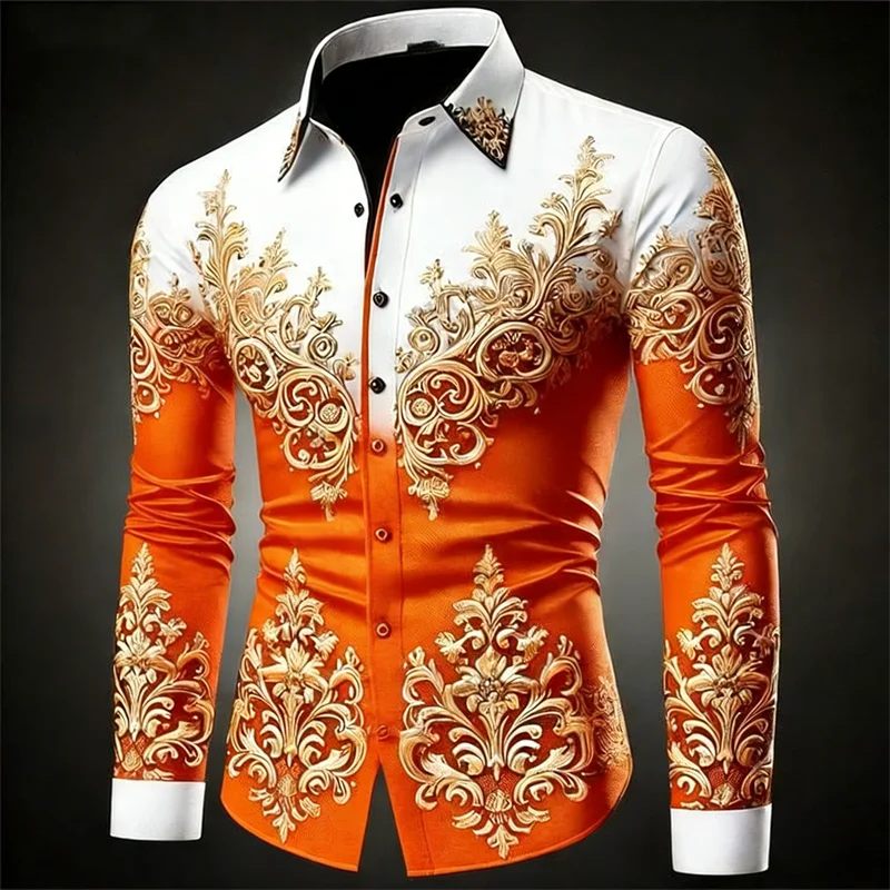 

Новая 12-цветная мужская гавайская рубашка с длинными рукавами и пуговицами в стиле ретро с цветочным 3D принтом, модная рубашка