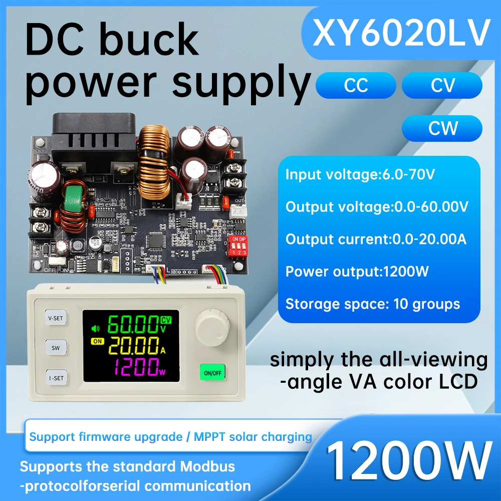 XY6020LV CNC DC Adjustable Step-Down Power Supply Constant Voltage/Current/Power 6.0-70V to 0-60V 1200W Buck Module