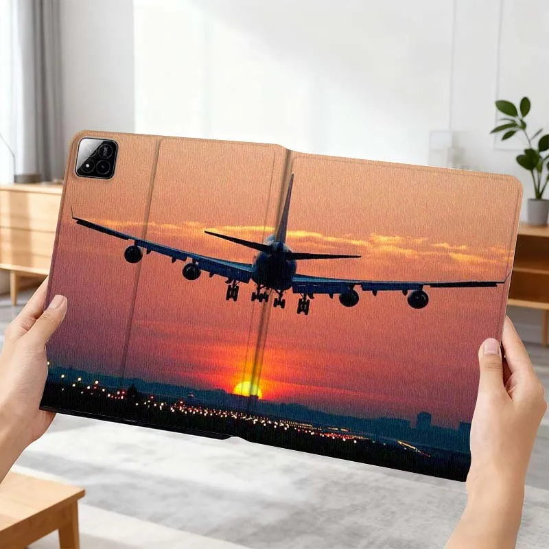 

Airplane Sunset Landing Scene Gift For Xiaomi Mi Pad Mini 4 5 6 7 SE Pro Plus Redmi Pad 2 SE 2025 8.8 11 Foldable Tablet Case