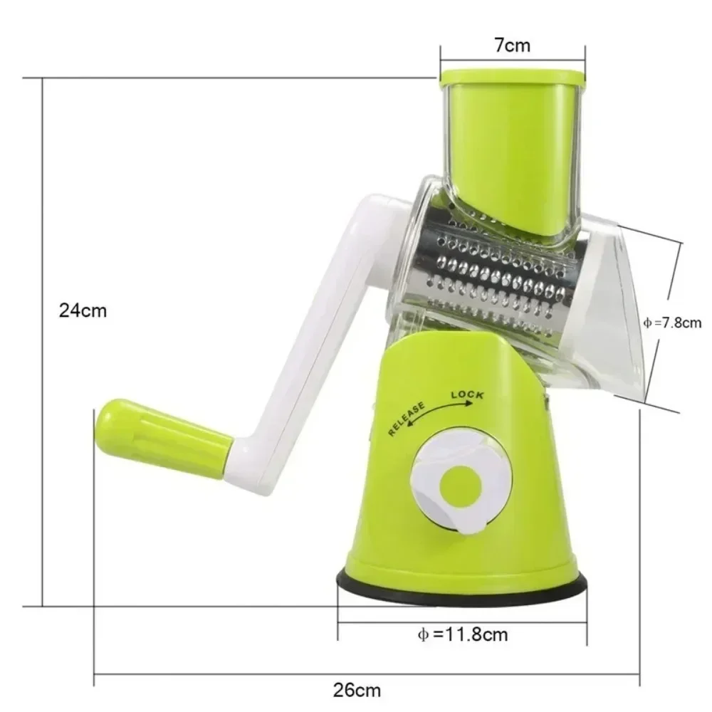 1Pcs Vegetable Cutter & Slicer Manual Kitchen Cheese Chopper Machine With 3 Sharp Drums Multifunctional Garlic Potato Shredder