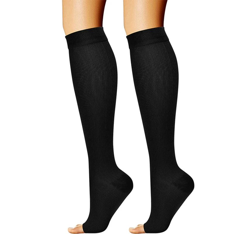 Men Calf Compression Stockings Varicose Veins Shaping Graduated Pressure Stockings Elastic Open Toe Knee High Stockings S-XL