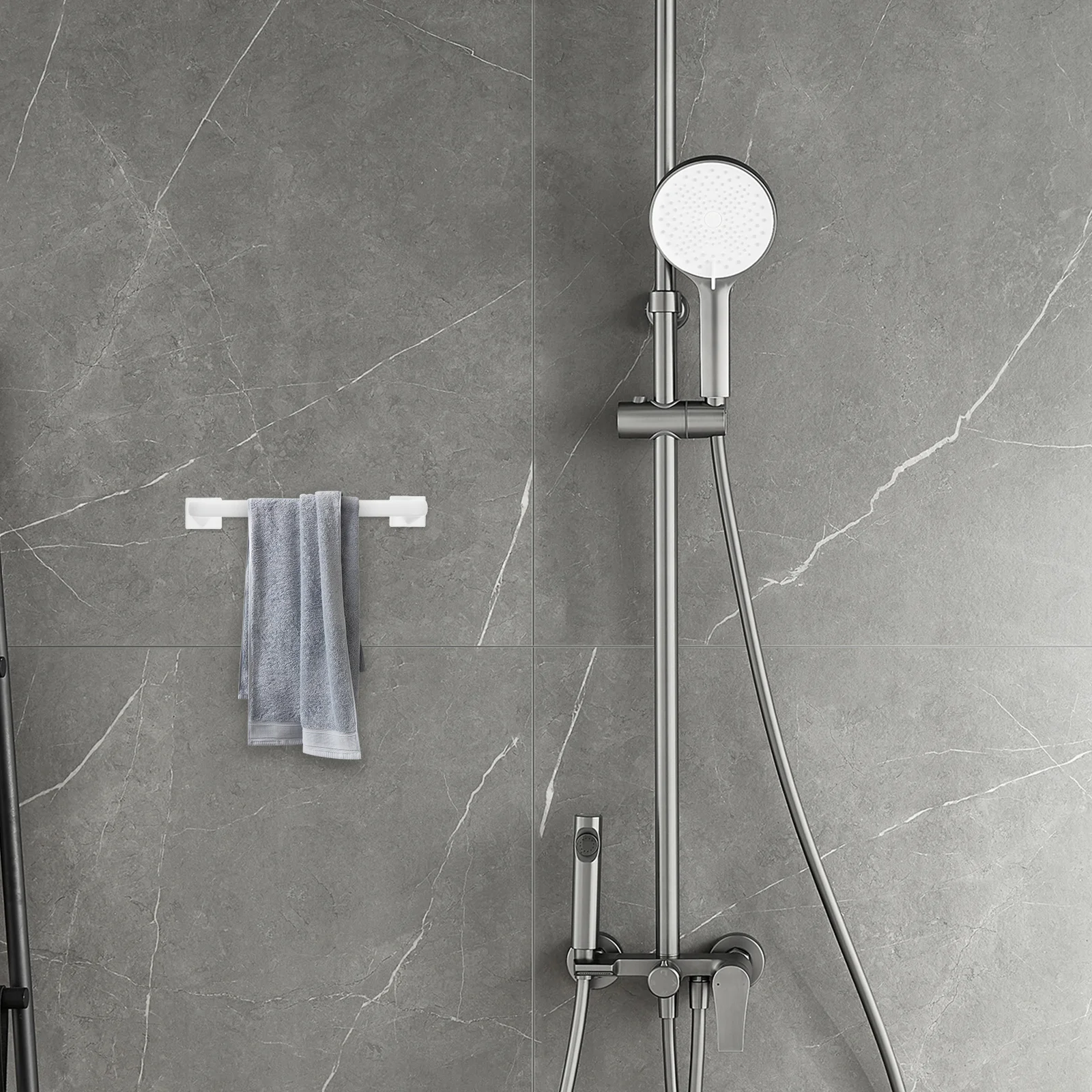 

2Pcs No Drill Adhesive Towel Bar Space Saving Waterproof Bathroom Kitchen Storage Rack Bathroom Towels Rack Tea Towels Black