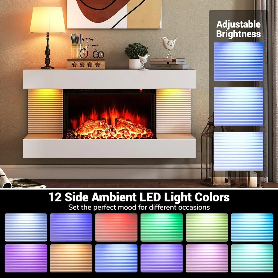 مدفأة كهربائية مثبتة على الحائط مقاس 18 بوصة مع رف عائم مقاس 32 بوصة وجهاز تحكم عن بعد تصميم ثلاثي الجوانب يتميز بـ 12 Am قابل للتعديل #2