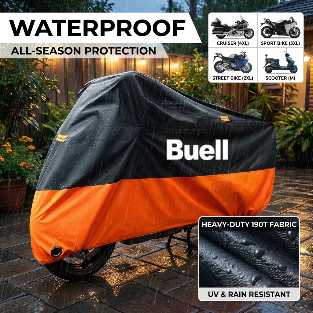 

Чехол для мотоцикла Buell 1125R 1125CR XB12R XB12Ss XB12Scg Ulysses XB12XT XB9, плотный, 210D, водонепроницаемый, для улицы, с защитой от УФ-излучения и пыли
