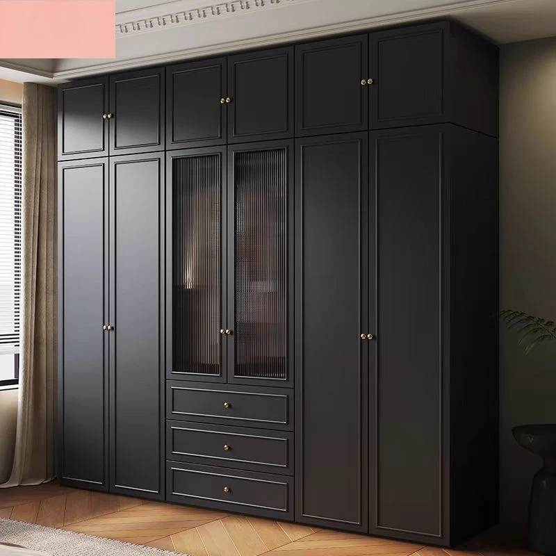Wardrobe: Home bedroom solid wood black wardrobe small apartment master bedroom black tall wardrobe