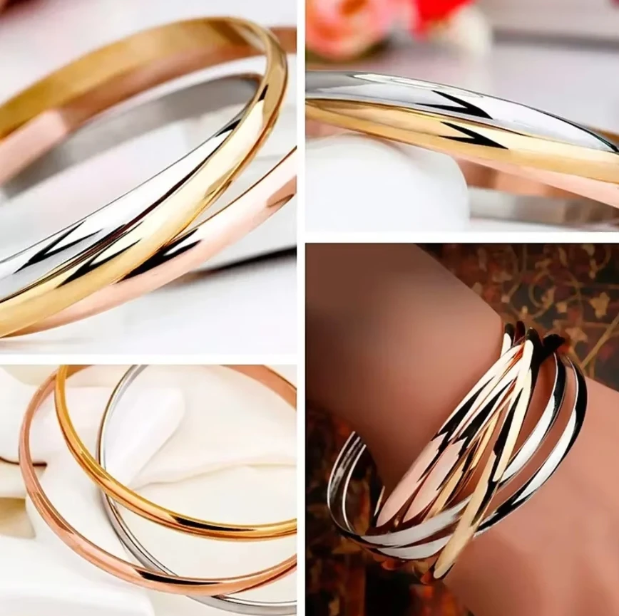 

Bobokiki Jewelry European and American Fashion Three Rings Simple Luxury Vintage Three-color Bracelet High Fashion Gifts