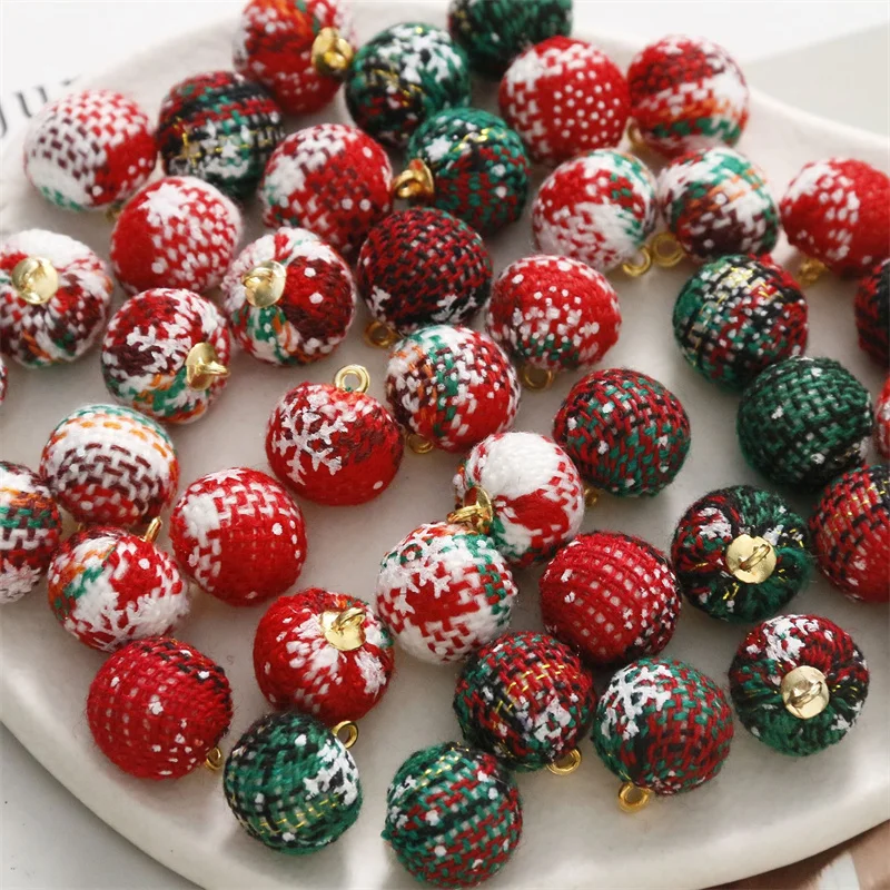 20pcs 15mm Christmas Tree Decoration Balls Pendants DIY Clothes Earrings Jewelry Hang Ring Pompoms Accessories Party Ornaments