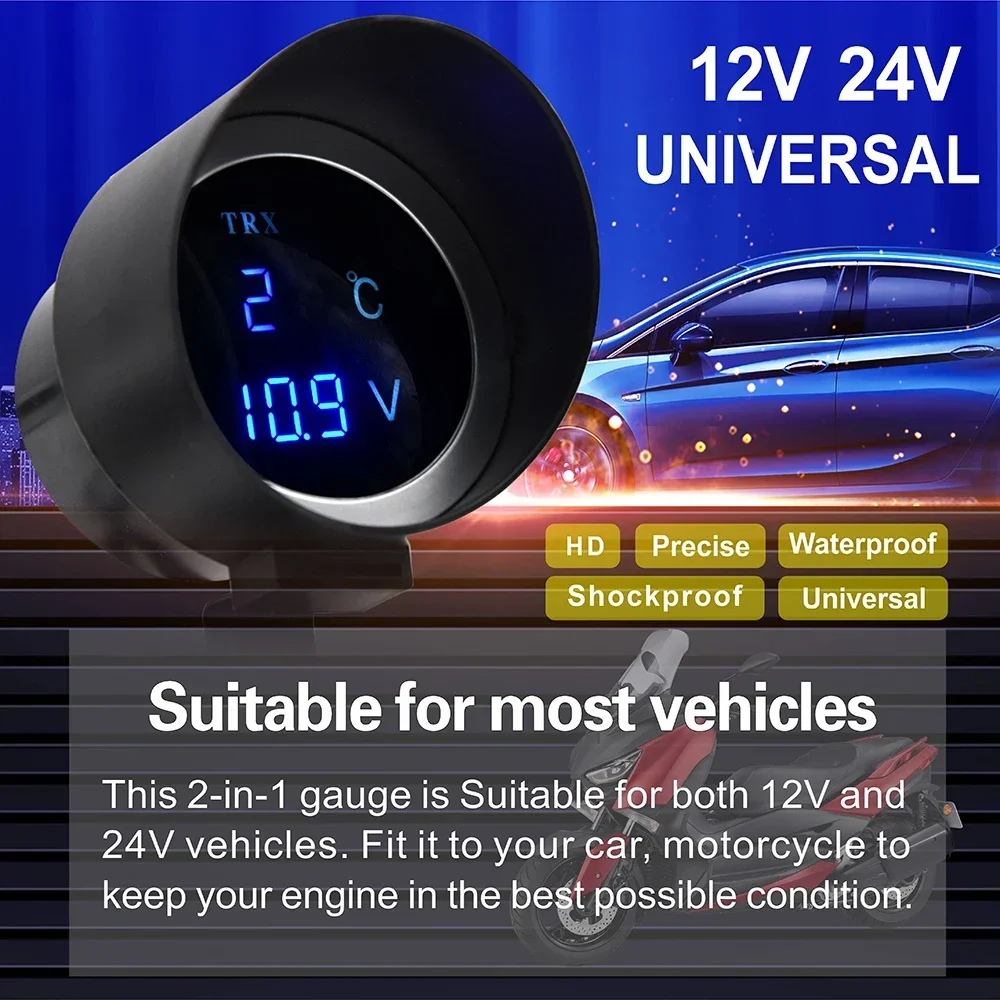 2 في 1 LCD سيارة شاحنة مقياس سيارة مقياس درجة حرارة الماء فولت متر مع 26-40 مللي متر درجة حرارة الماء المشتركة الأنابيب الاستشعار #2