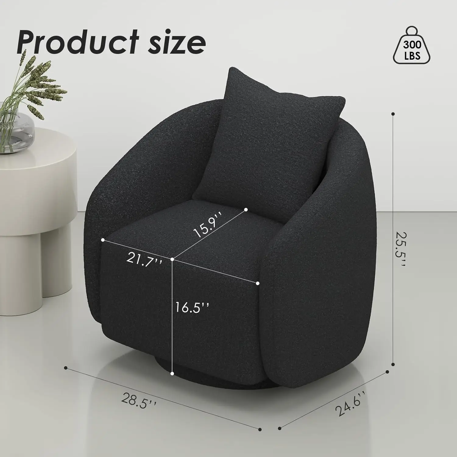 Modern Velvet Swivel Armchair Soft Ergonomic Barrel Back Chair Living Room Office Bedroom Waiting Room Dark Grey Anti-Scratch