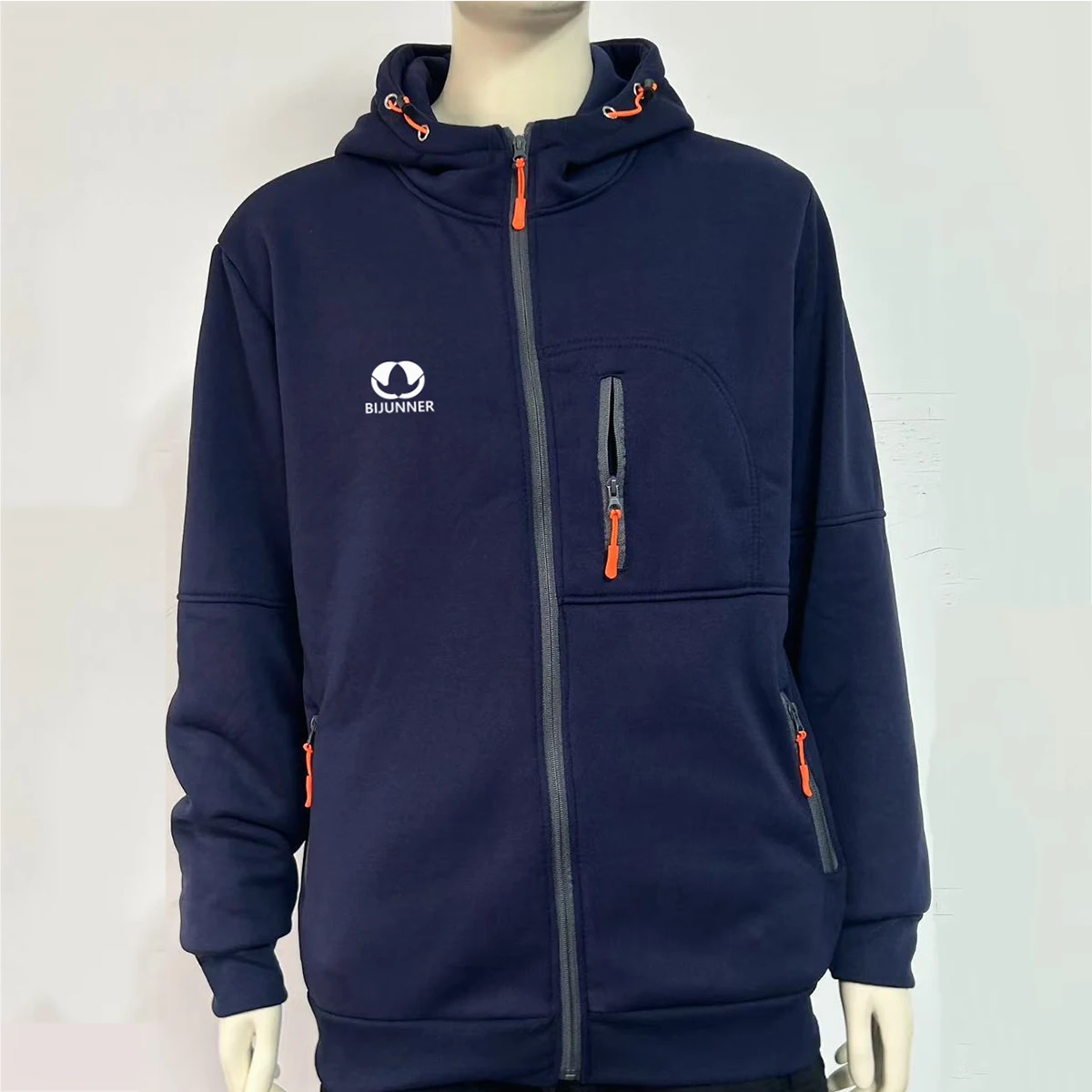Sporty Casual Hooded Zip-Up Sweatshirt Unisex Multi-Pocket Printed Fleece Warm Jacket Fashionable Street Style Autumn Winter