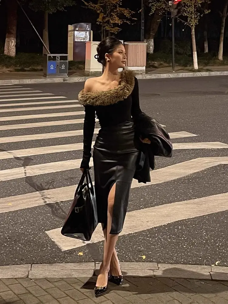 الأمريكية Gyaru Acubi Alt الجرونج تونك مثير قبالة الكتف المحاصيل الأعلى Ropa De Mujer القوطية Y2k تي شيرت جرافيك الفراء الرقبة المحملة