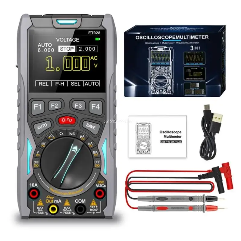 Handheld Oscilloscope 50MSa/s Rate 12MHz Bandwidth 6000 Counts Voltages Current Tester Multimeter Color Display