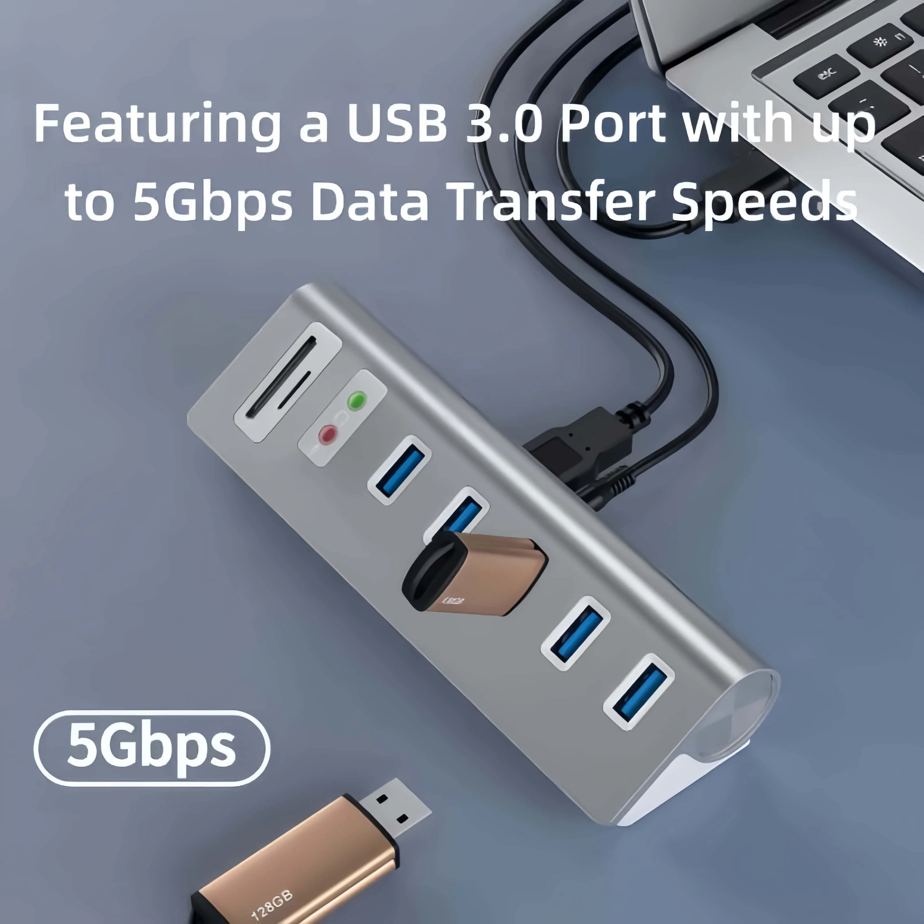 Hub USB 3.0 5Gbps Kecepatan Tinggi 9 in 1 Jack Audio Pembaca Kartu SD TF 3.0 dengan Catu Daya USB Splitter Multi Port untuk Laptop PC