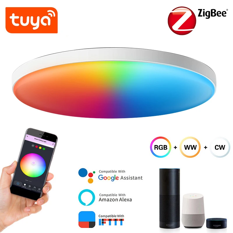 

Tuya Zigbee Smart Ceiling Light 24W Zigbee Led Ceiling Lamp RGBCW Led Ceilings Lights Alexa Smart Lamp For Room Yandex Alice