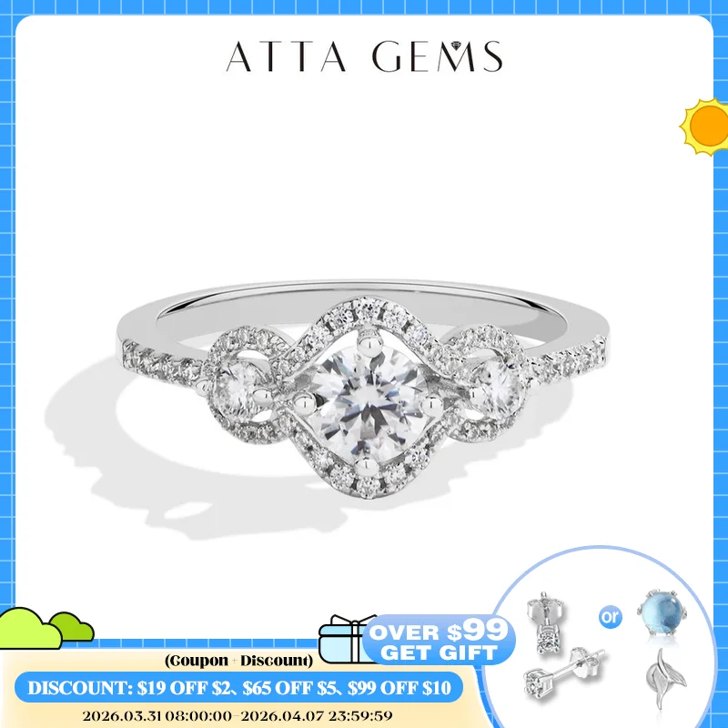 

ATTAGEMS Three Stones Cluster Women Moissanite Ring D VVS1 0.5 ct Round Cut 925 Sterling Silver Engagement Wedding Fine Jewelry