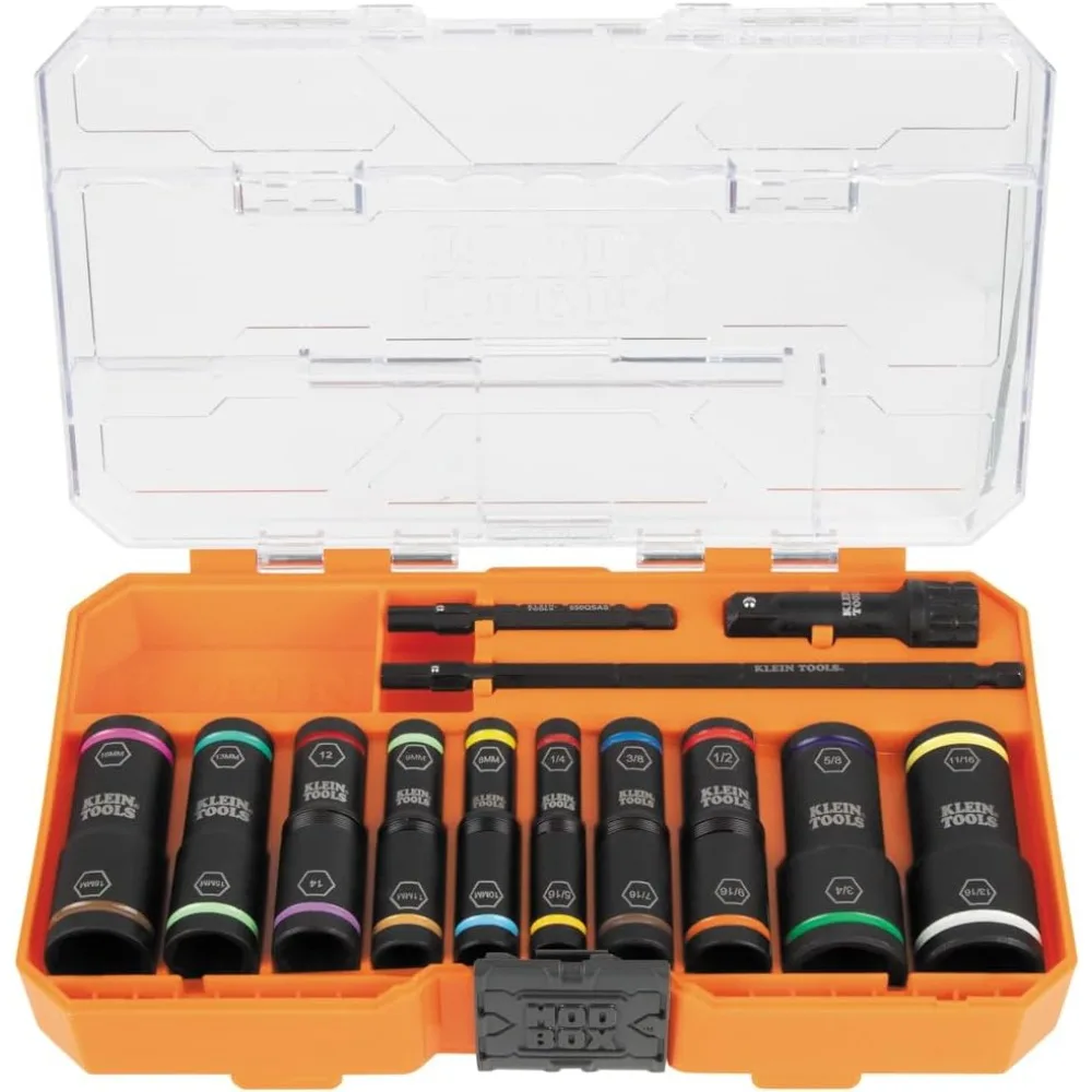 Flip-20 Deep Impact Socket Set, 20 SAE and Metric Socket Sizes with MODbox Case, Heavy Duty Flip Sockets