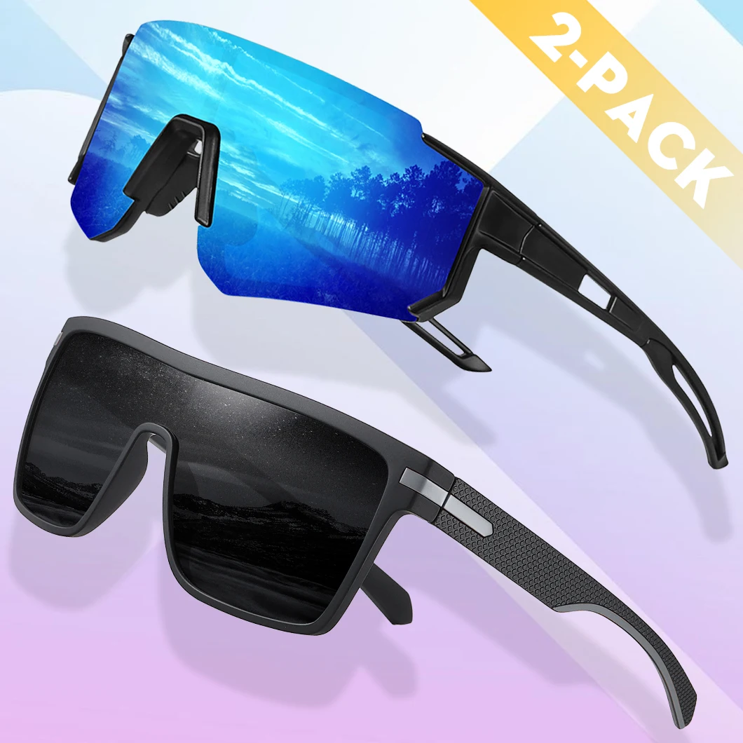 CRIXALIS 2PCS Polarisierte Sport-Sonnenbrille Herren Lauf-Sonnenbrille: Radfahren Sonnenbrille Damen UV-Schutz Fahren Angeln