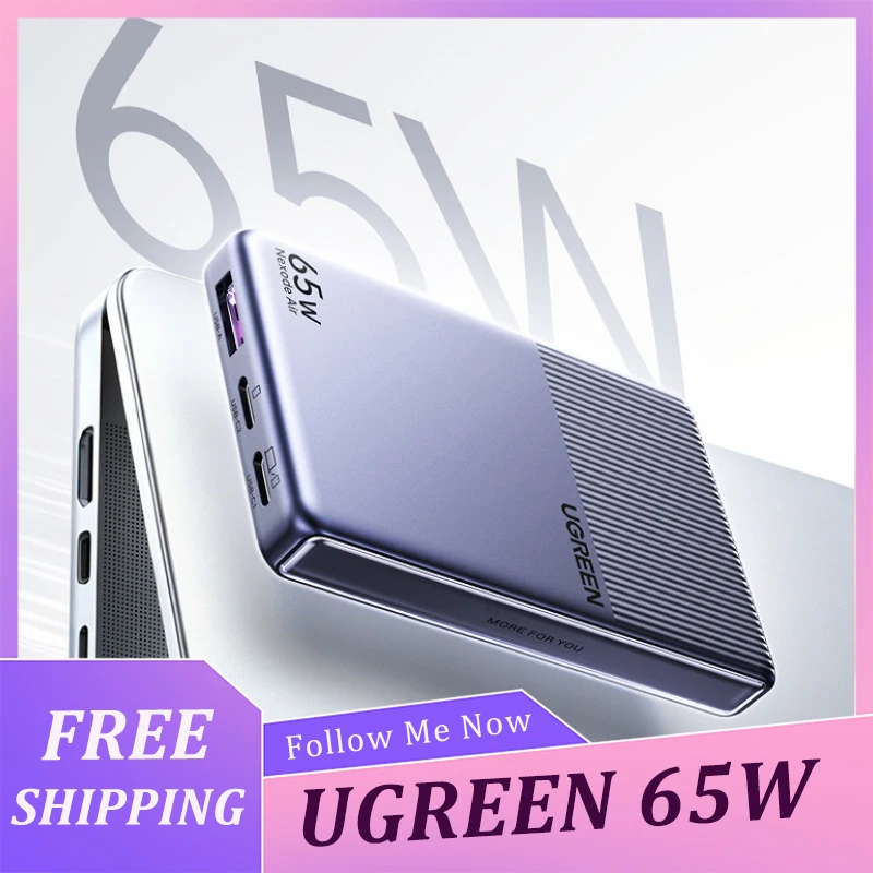 UGREEN 65W Mini Ice Slice GaN Charger Low Temperature Cooling Portable Charger Ultra Thin PD USB-C Fast Charging Plug For iPhone