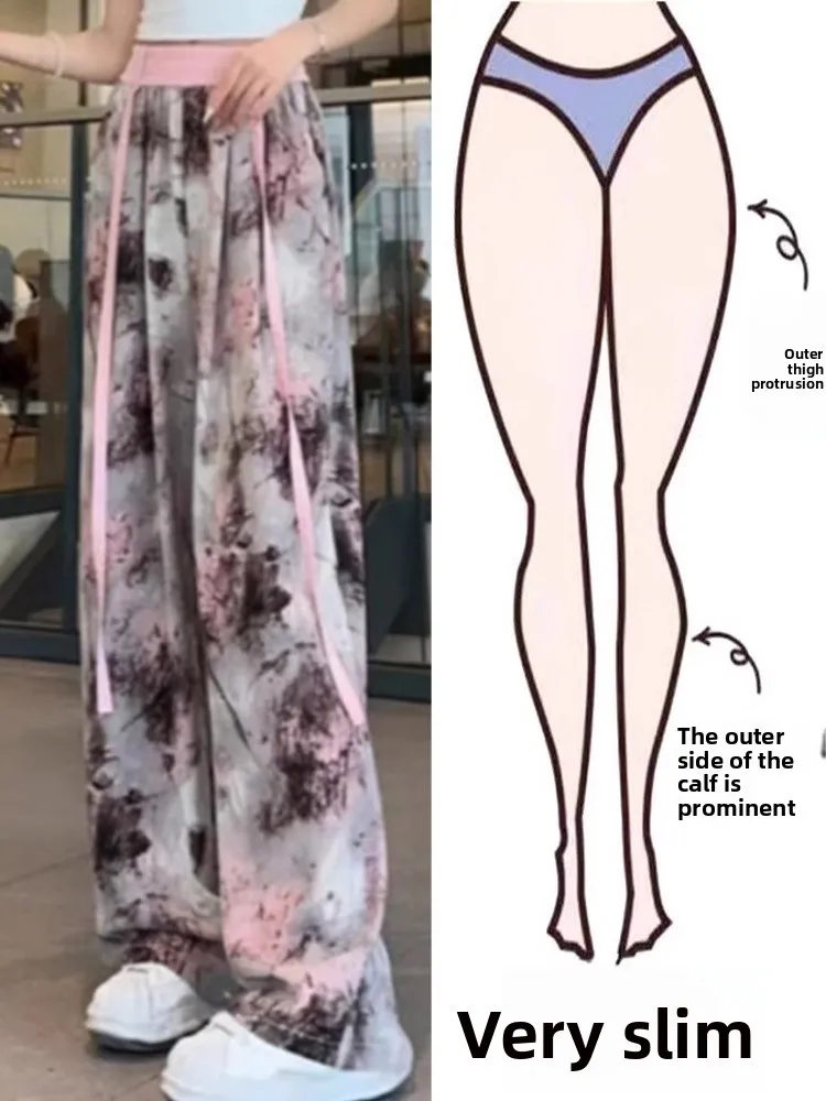 Été mince taille haute drapé minceur glace soie jambe large pantalon femmes trajet Sle coupe ample pantalons longs tenue décontracté